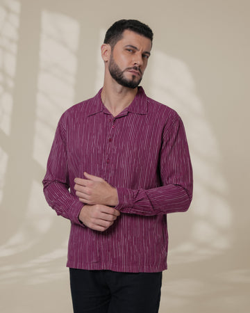 Purple Relaxed-Fit Mens Stripe Jacquard Shirt | 789A0049