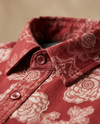 Maroon Relaxed-Fit Mens Flower Jacquard Shirt | 789A0065