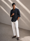 Black Slim-Fit Mens Cotton Stripe Shirt