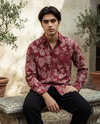 Maroon Relaxed-Fit Mens Flower Jacquard Shirt | 789A0065