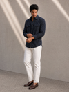 Navy Blue Slim-Fit Mens Cotton Stripe Shirt