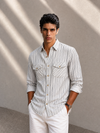 White Slim-Fit Mens Cotton Stripe Shirt
