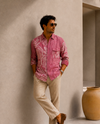 Pink Relaxed-Fit Mens Leaf Jacquard Shirt | 789A0059