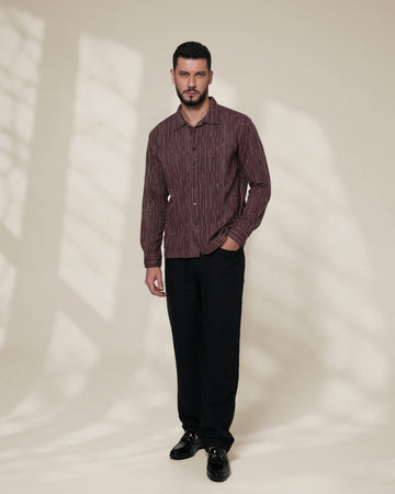 Brown Relaxed-Fit Mens Stripe Jacquard Shirt | 789A0048