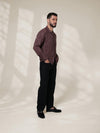 Brown Relaxed-Fit Mens Stripe Jacquard Shirt | 789A0048