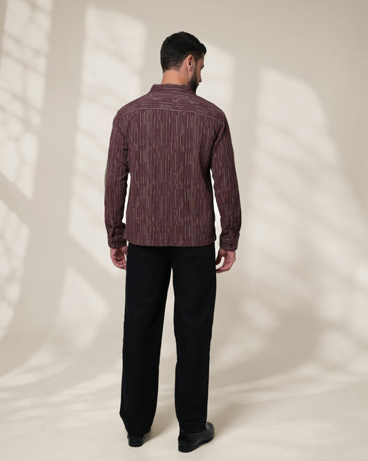 Brown Relaxed-Fit Mens Stripe Jacquard Shirt | 789A0048