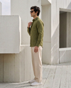 7ate9 Men Pure Linen Olive Relaxed Fit Shirt | 789A0003