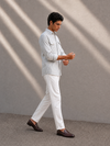 White Slim-Fit Mens Cotton Stripe Shirt