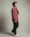 Maroon Relaxed-Fit Mens Flower Jacquard Shirt | 789A0065
