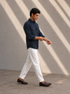 Navy Blue Slim-Fit Mens Cotton Stripe Shirt
