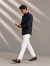 Navy Blue Slim-Fit Mens Cotton Stripe Shirt