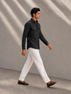 Black Slim-Fit Mens Cotton Stripe Shirt