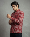 Maroon Relaxed-Fit Mens Flower Jacquard Shirt | 789A0065