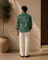 Green Relaxed-Fit Mens Leaf Jacquard Shirt | 789A0057