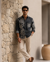 Black Relaxed-Fit Mens Leaf Jacquard Shirt | 789A0061