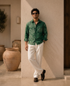 Green Relaxed-Fit Mens Leaf Jacquard Shirt | 789A0057