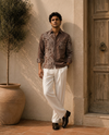 Brown Relaxed-Fit Mens Leaf Jacquard Shirt | 789A0060