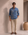 Blue Relaxed-Fit Mens Leaf Jacquard Shirt | 789A0058