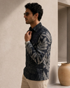 Black Relaxed-Fit Mens Leaf Jacquard Shirt | 789A0061