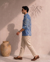 Blue Relaxed-Fit Mens Leaf Jacquard Shirt | 789A0058