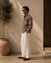 Brown Relaxed-Fit Mens Leaf Jacquard Shirt | 789A0060