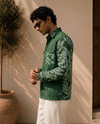 Green Relaxed-Fit Mens Leaf Jacquard Shirt | 789A0057