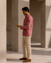 Pink Relaxed-Fit Mens Leaf Jacquard Shirt | 789A0059