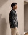 Black Relaxed-Fit Mens Leaf Jacquard Shirt | 789A0061