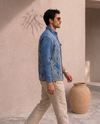 Blue Relaxed-Fit Mens Leaf Jacquard Shirt | 789A0058
