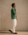 Green Relaxed-Fit Mens Leaf Jacquard Shirt | 789A0057
